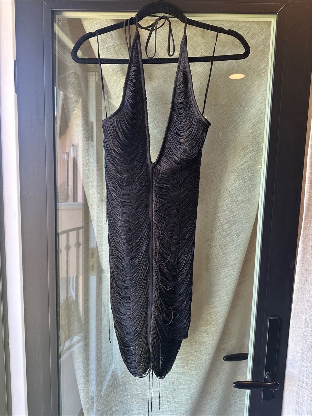 Zara Black Halter Fringe Mini Dress